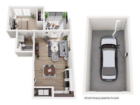 Floor plan for 1 bed, 1 bath, 706 sqft